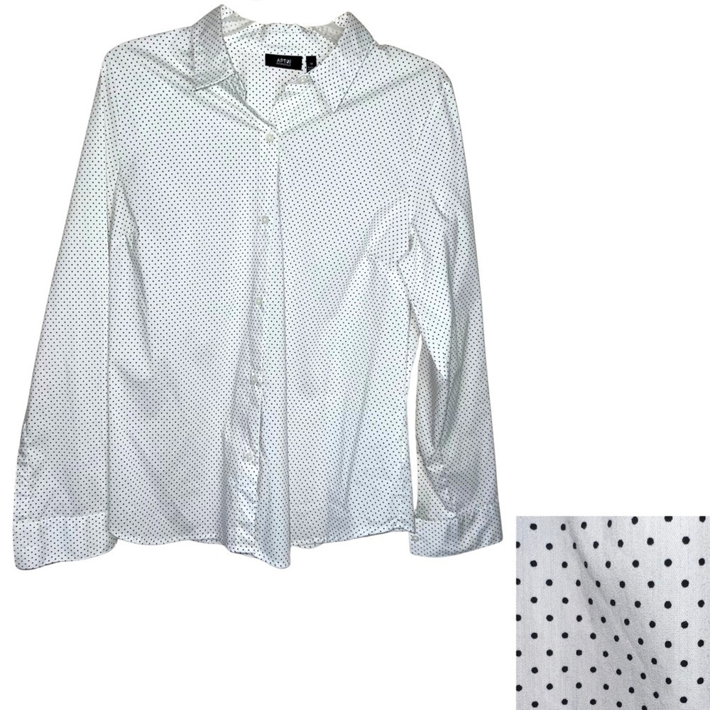 Apt. 9 Essentials Blouse Button Front White with Black Polka Dots Size 14